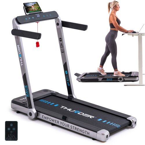 THUNDER Električna pod-biro zložljiva tekalna steza &reg; RACE-SILVER&ndash; 14 km/h, 2 KM, 14 cm nizka zasnova, Bluetooth, nosilnost 130 kg, (5000089631) Cene