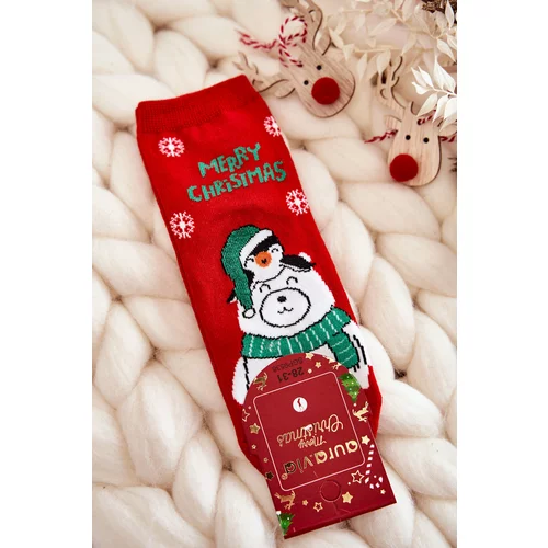 Kesi Children's Socks "Merry Christmas" Polar Bear Red