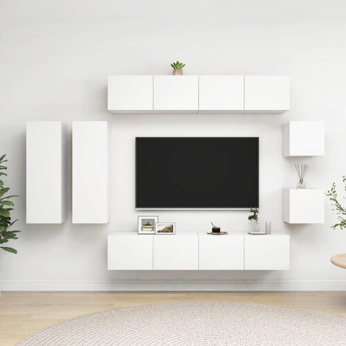 The Living Store Komplet TV omaric 8-delni bela iverna plošča - Komplet TV Omaric, (21434641) Cene
