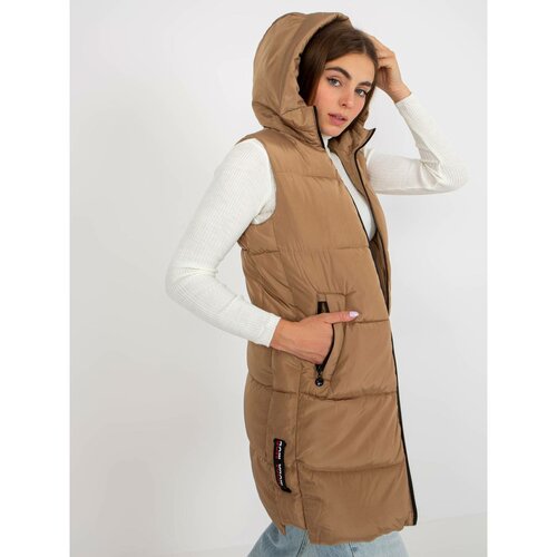 Fashion Hunters Camel long down vest with pockets Slike