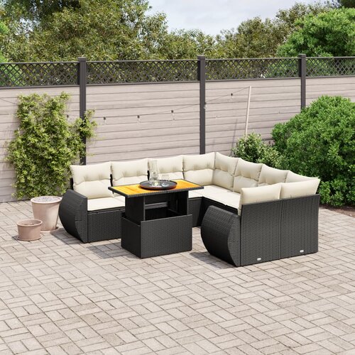 vidaXL 9-dijelni set vrtnih sofa s jastucima crni od poliratana Cijene