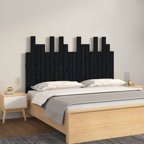 VidaXL Stensko posteljno vzglavje črno 127,5x3x80 cm trdna borovina Slike