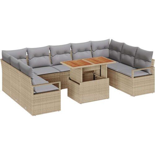  10-dijelni vrtni kauč set s jastučićima bež poli ratan akacija  kauč za dvije osobe s jastučićima bež poli ratan Cijene