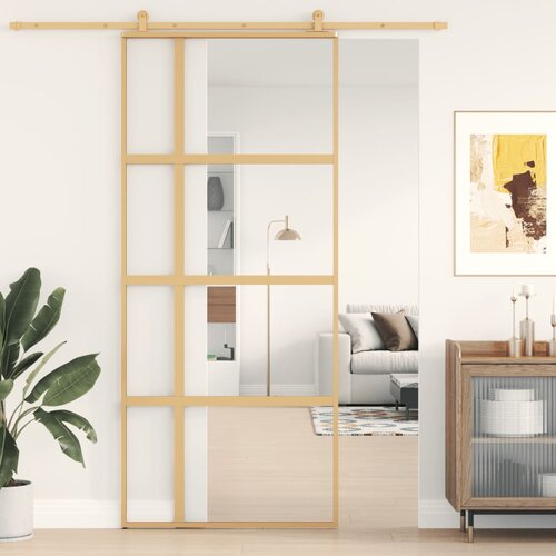 vidaXL Drsna vrata zlata 90x205 cm prozorno ESG steklo in aluminij Cene