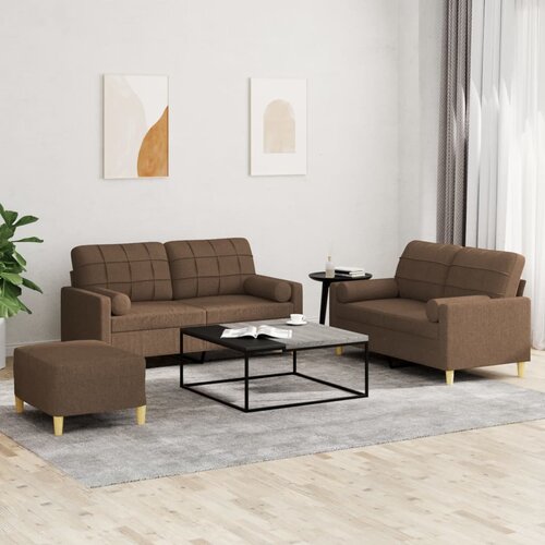  3-dijelni set sofa s jastucima smeđi od tkanine Cijene