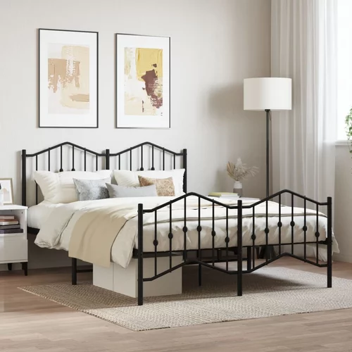Metalni okvir kreveta s uzglavljem i podnožjem crni 135x190 cm