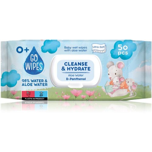 GOWipes Cleanse & Hydrate otroški nežni vlažni robčki za občutljivo kožo aloe vera 0+ 50 kos Cene
