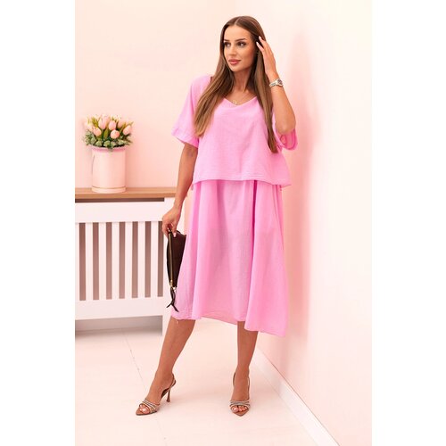 Kesi Włoski Women&amp;#039;s cotton dress with a loose fit light pink Slike