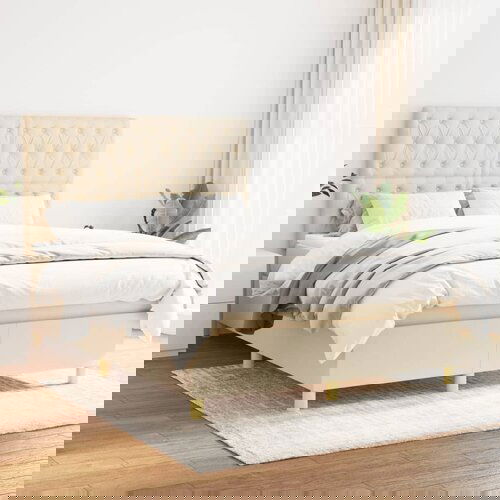 The Living Store Box spring postelja z vzmetnico krem 140x200 cm blago - Box Spring Postelja, (21512616) Slike