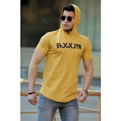 Madmext Men's Yellow Hooded T-Shirt 4506 Slike