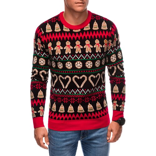 Edoti Men&amp;#039;s Christmas Norwegian gingerbread sweater - black and brown Slike