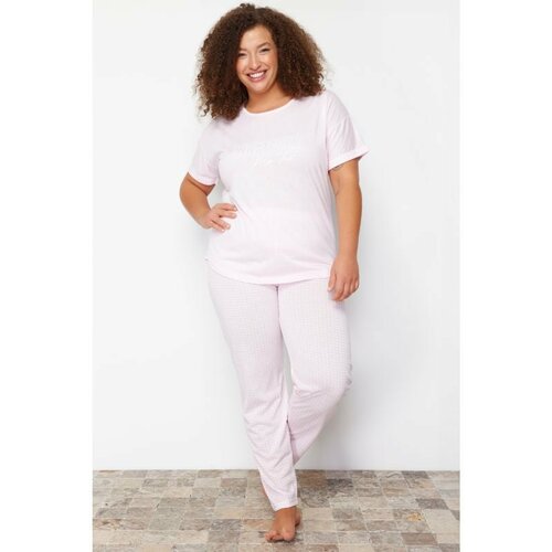 Trendyol Curve Pink Checkered Knitted Pajamas Set Cene