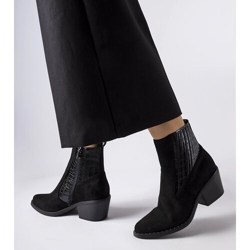 Gemre Black eco-suede ankle boots on a low block heel Sovereign Cene