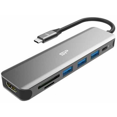 Silicon Power USB-C 7-in-1 Hub, SD Card-reader, MicroSD Card Reader, 1x HDMI 4K, 3x USB3.2 Gen.1 (up to 5Gbps), 1x USB-C (PD2.0 charging up to 60W), Cable 0.15m Slike