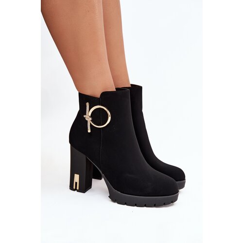 Boto Women's insulated ankle boots on heel with gold decoration Black Ysolde Cene