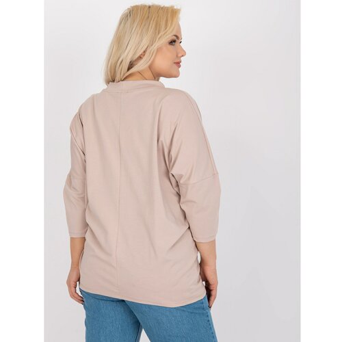 Fashion Hunters Plus size beige cotton blouse with sequins Slike