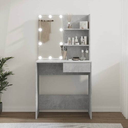The Living Store Toaletna mizica z LED lučkami betonsko siva 74,5x40x141 cm - Toaletna Mizica, (21671085) Slike