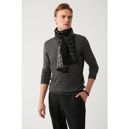 Avva Men's Dark Gray Knitwear Sweater Half Turtleneck Front Textured Cotton Standard Fit Regular Cut Slike