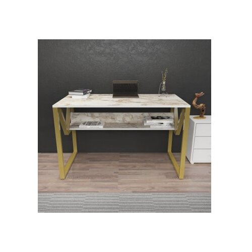 Woody Fashion Radni sto 120x72.8x60 cm Bijelo-zlatna Slike