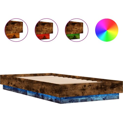 VidaXL Posteljni okvir z LED lučkami dimljeni hrast 75x190 cm, (21086543) Slike