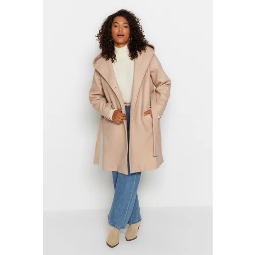 Trendyol Curve Plus Size Coat - Beige - Double-breasted