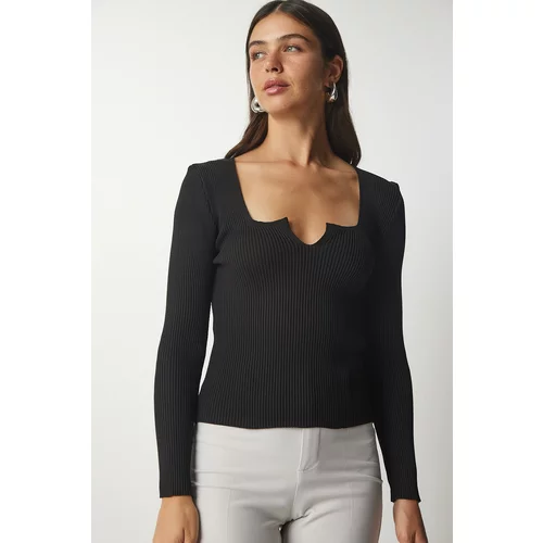 Happiness İstanbul Women's Black Square Collar Knitwear Blouse
