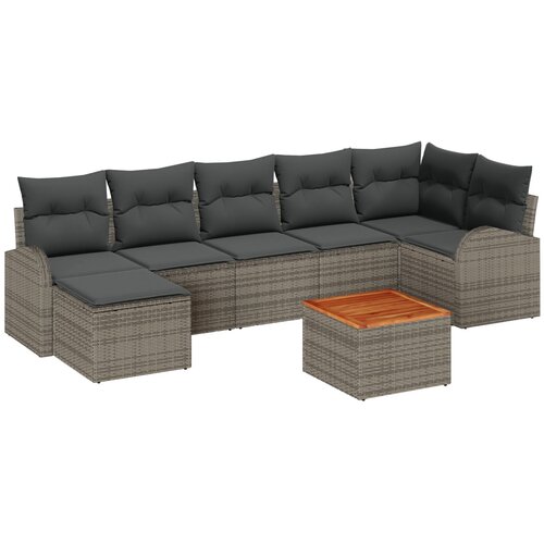 vidaXL Set od 8 komada vrtne sofe s jastučićima sivi poly ratan akacija, Dvosjedna vrtna sofa s prostorom za pohranu i jastučićima sivi poly ratan Cijene