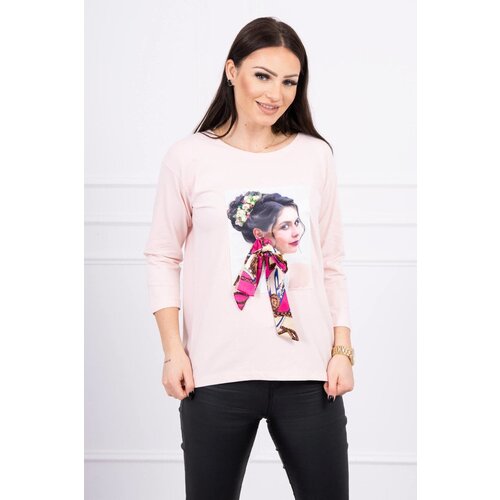 Kesi Blouse with graphics and colorful bow 3D powder pink Slike