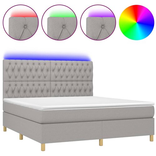 VidaXL Box spring postelja z vzmetnico LED sv. siva 180x200 cm blago, (20788938) Slike
