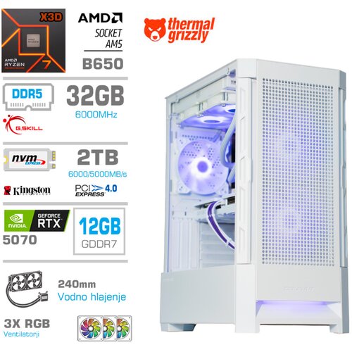 MEGA Računalnik MT S8 R7-7800X3D/RTX5070/32GB-DDR5/2TB-4.0/750W/Brez OS/bela RGB + Estetski napajalni kabli [Vijolična / Bela], (22097701) Cene