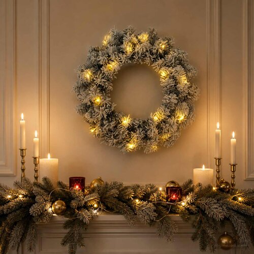  Božićni vijenac Zelena i bijela &amp;Oslash; 50 cm PVC 25 LED lampica Slike