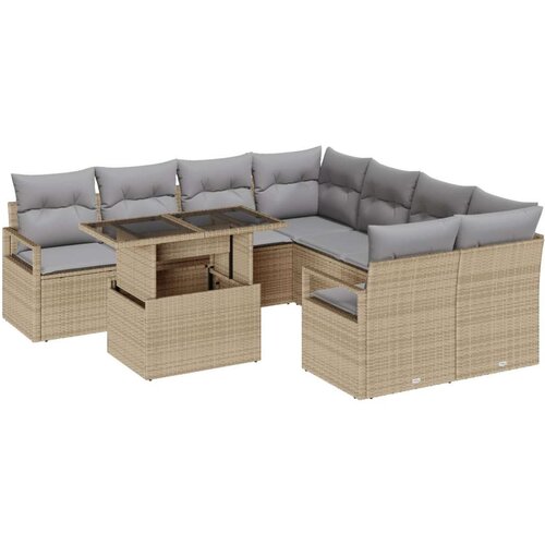  9-dijelni vrtni sofa set s jastučićima u bež poli ratu  2-sjedalni vrtni kauč s pohranom i jastučićima u bež poli ratu Cijene