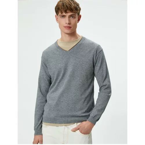 Koton V-Neck Sweater Knitwear Slim Fit Long Sleeve