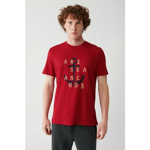 Avva Men's Red 100% Cotton Crew Neck Front Printed Standard Fit Regular Fit T-shirt