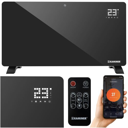 Kaminer 2500W WIFI pametni stekleni električni konvektorski grelec LCD + APP in daljinec črn, (5000053623) Slike