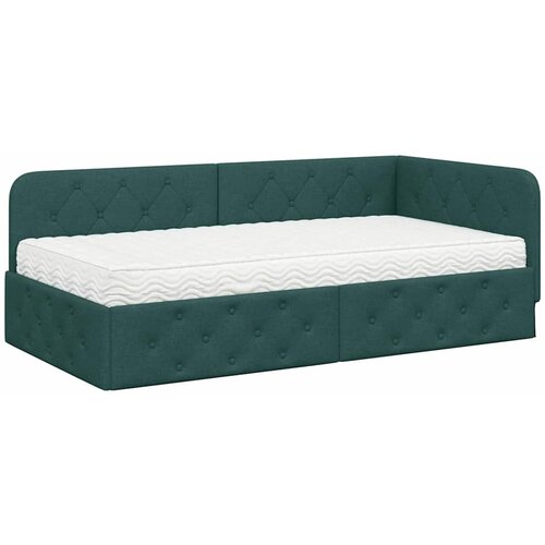 vidaXL Kotna postelja z vzmetnico Temno zelena 90 x 190 cm blago, (5000106280) Cene