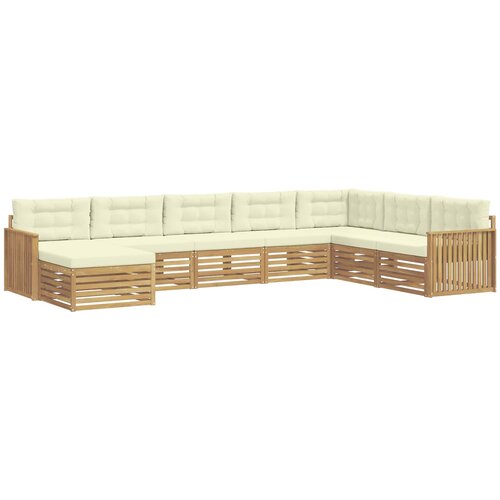  Set vanjskih sofa 8 kom. Bijela i krem Čvrsto drvo akacije 406 x 247,5 x 73 cm Slike
