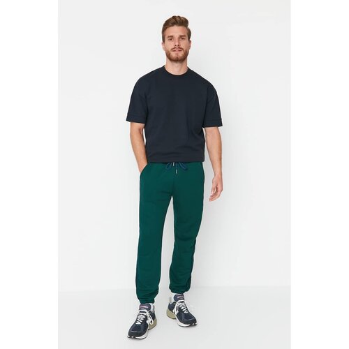 Trendyol Emerald Green Men's Regular Fit Printed Pile Detail Rubber Leg Sweatpants Cene