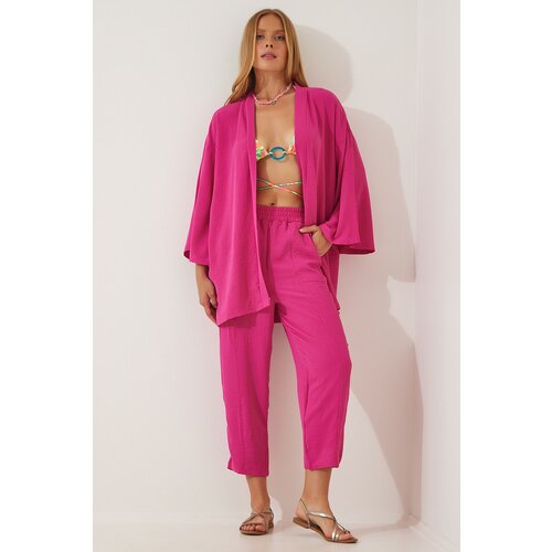 Happiness İstanbul Women's Dark Pink Kimono Pants Suit Slike