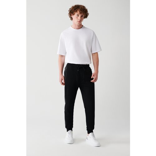 Avva Men's Black Lace-Up Elastic Cotton Breathable Standard-Fit Regular-Cut Jogger Sweatpants Slike