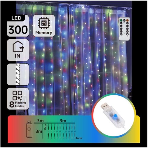 Aigostar LED prigu&amp;scaron;iva božićni niz 300xLED/8 funkcija USB 6x3m vi&amp;scaron;ebojni + daljinski upravljač Slike