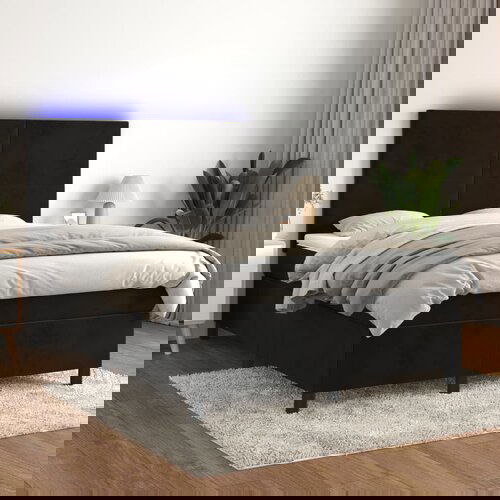 The Living Store Box spring postelja z vzmetnico LED črna 140x190 cm žamet - Box Spring Postelja, (21489243) Slike