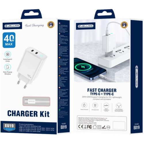 Jellico EU19 GAN PD 40W 2XUSB-C STENSKI POLNILEC ZA TELEFONE 11 12 13 14, (5000310947) Slike