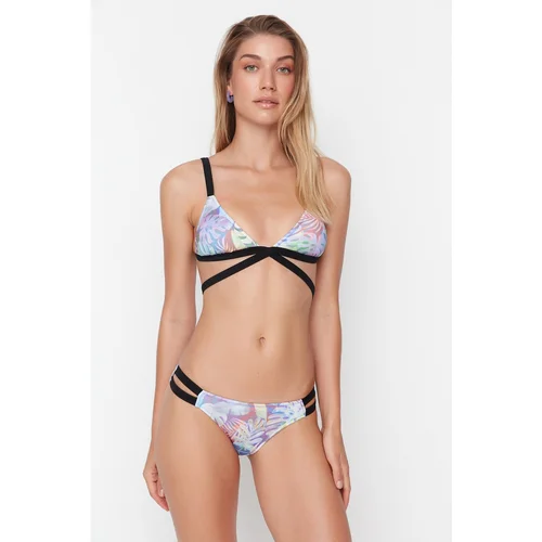 Trendyol Tropical Patterned Bib Detail Bikini Bottom