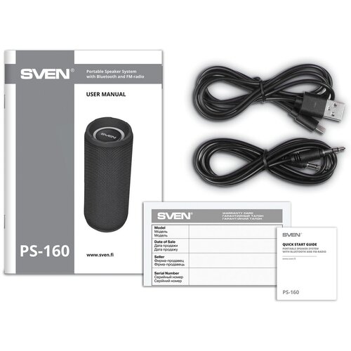 Sven PS-160 Zvočnik, izhodna moč 2x6W (RMS) TWS, Bluetooth, FM, USB, microSD, litij baterija ČRNA Slike