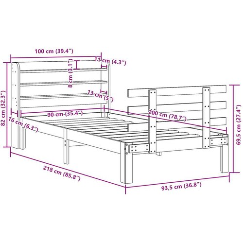 VidaXL Okvir kreveta s uzglavljem 90 x 200 cm od masivne borovine Slike
