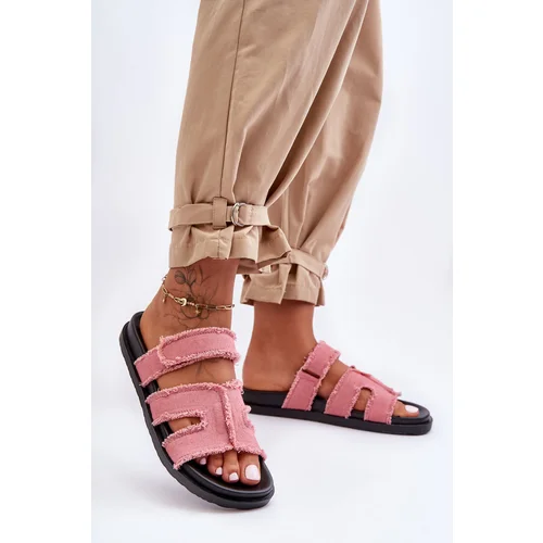 FJ1 Women's Material Slippers With Velcro Pink Lamirose