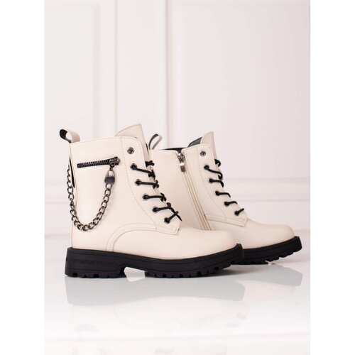 SHELOVET Girl&amp;#039;s ankle boots with chain beige Slike