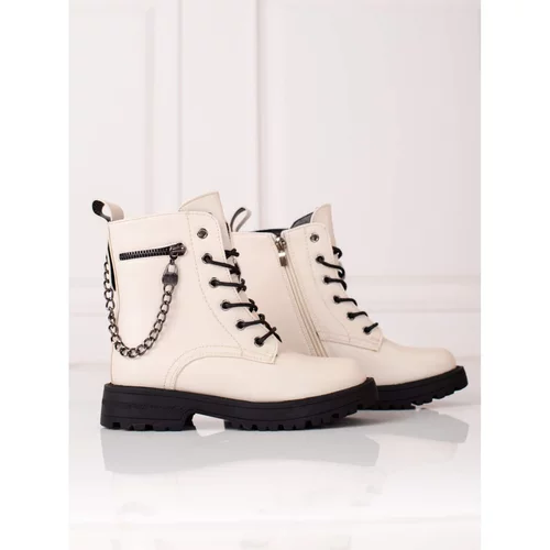 SHELOVET Girl's ankle boots with chain beige