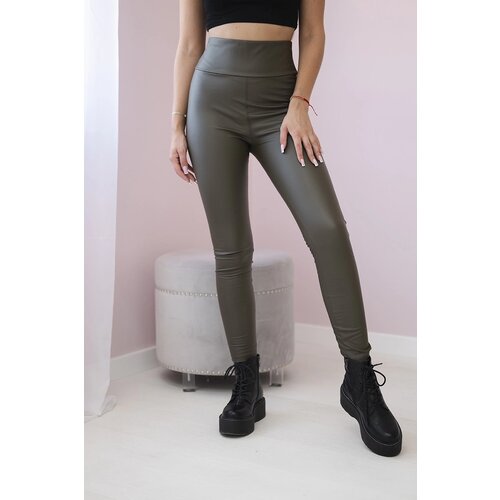 Kesi Włoski Włoski Insulated pants made of eco leather khaki Slike